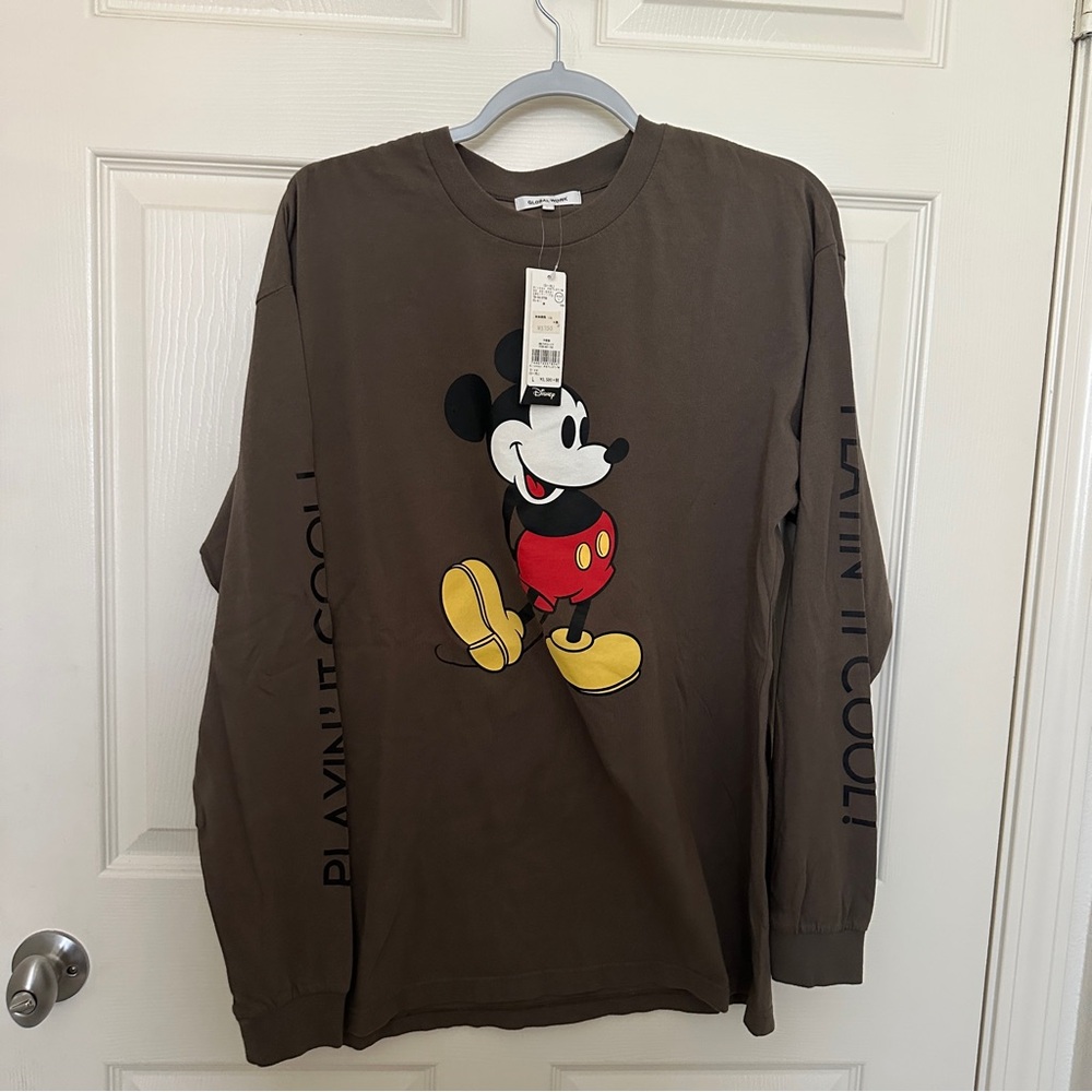 Mickey Mouse Graphic Long Sleeve Tee - grey/brown color